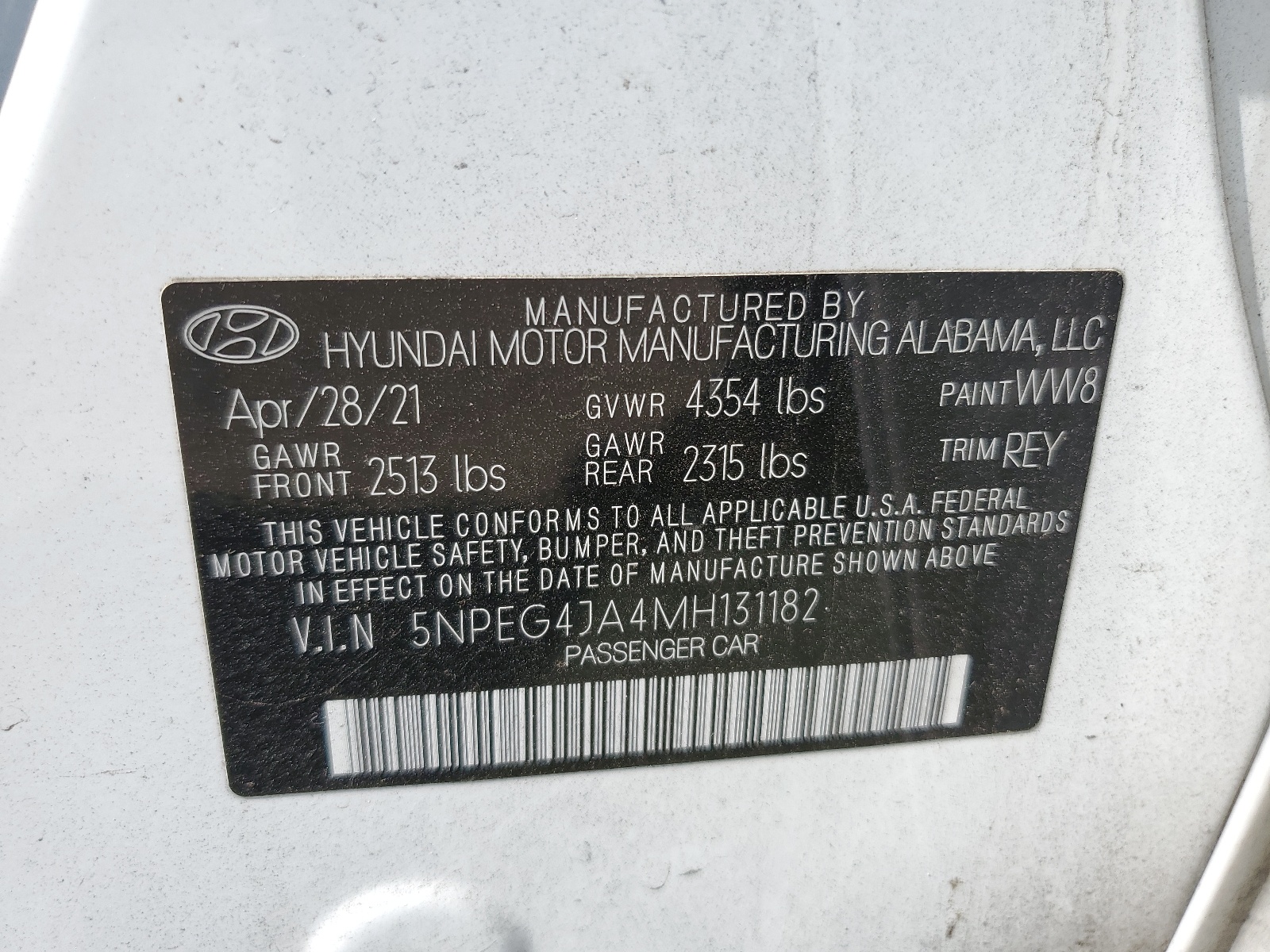 5NPEG4JA4MH131182 2021 Hyundai Sonata Se