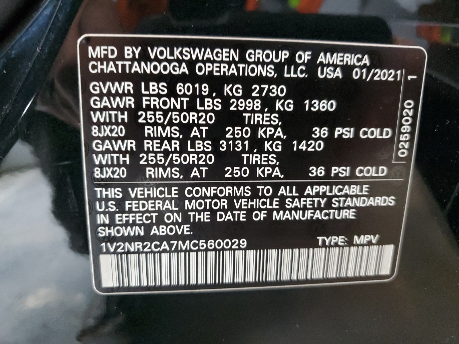 1V2NR2CA7MC560029 2021 Volkswagen Atlas Se