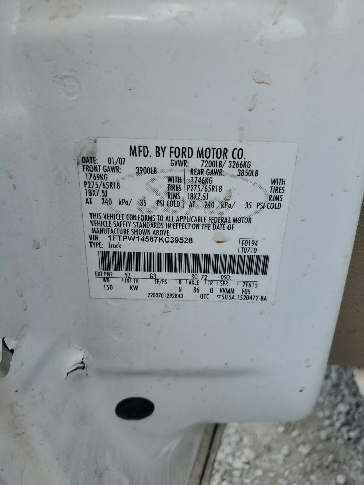 2007 Ford F150 Supercrew VIN: 1FTPW14587KC39528 Lot: 61214214
