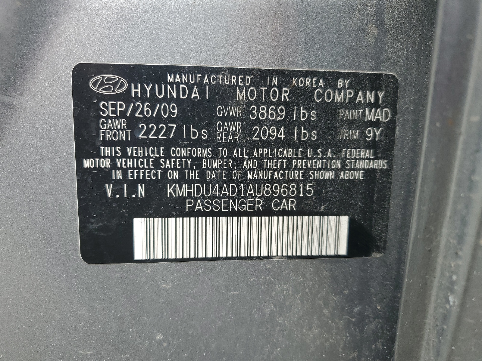 KMHDU4AD1AU896815 2010 Hyundai Elantra Blue