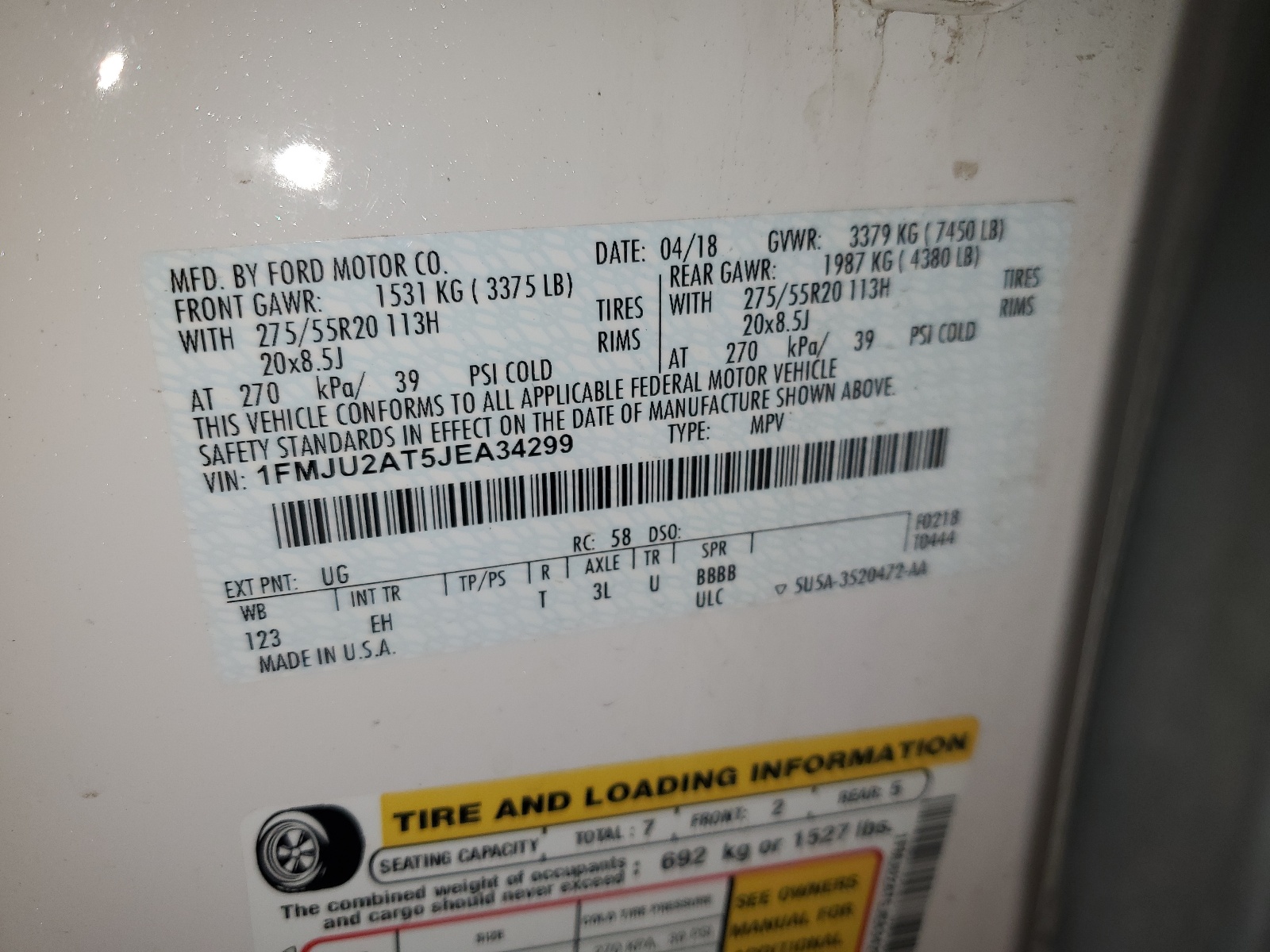 1FMJU2AT5JEA34299 2018 Ford Expedition Limited