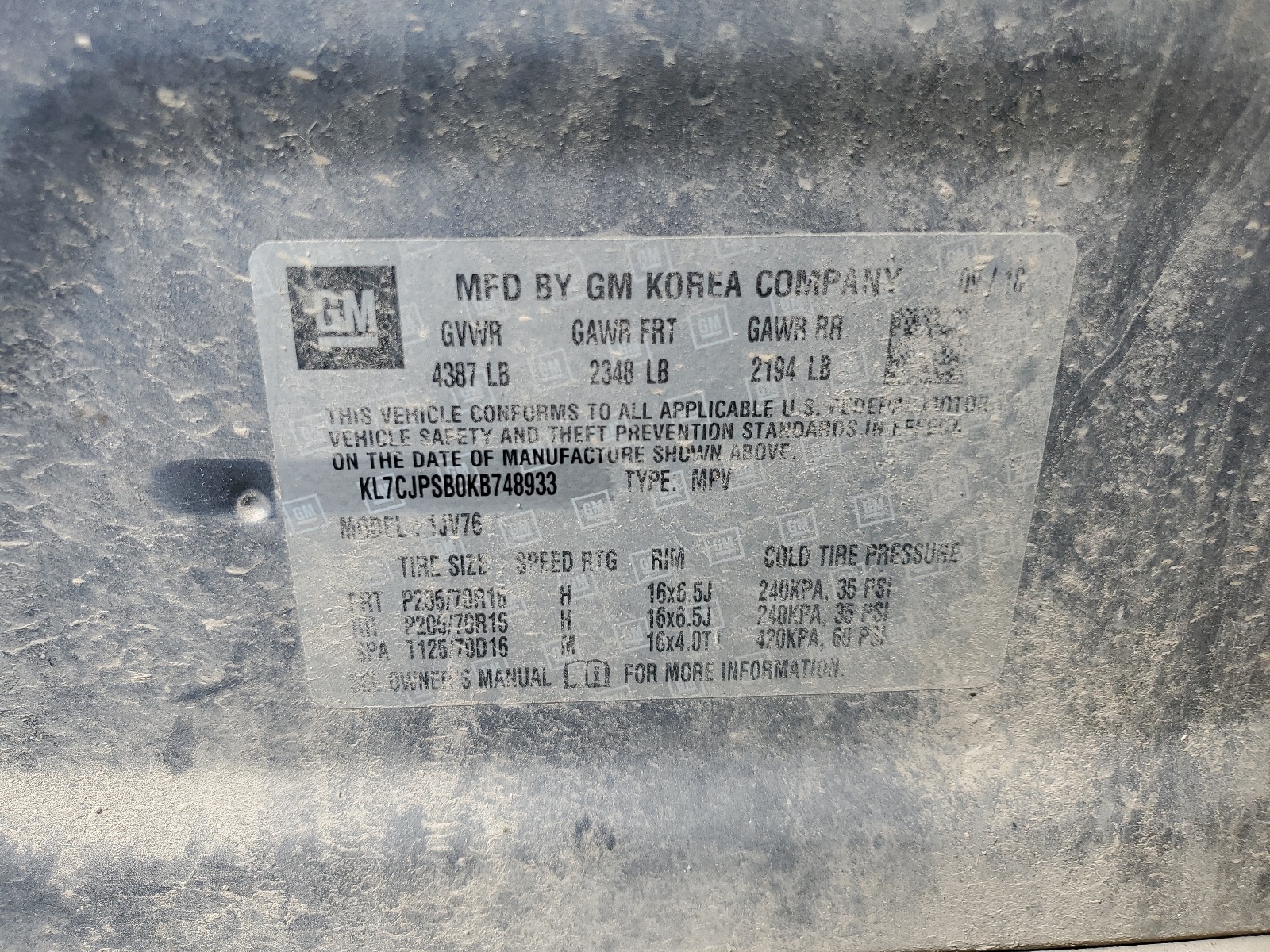 KL7CJPSB0KB748933 2019 Chevrolet Trax 1Lt