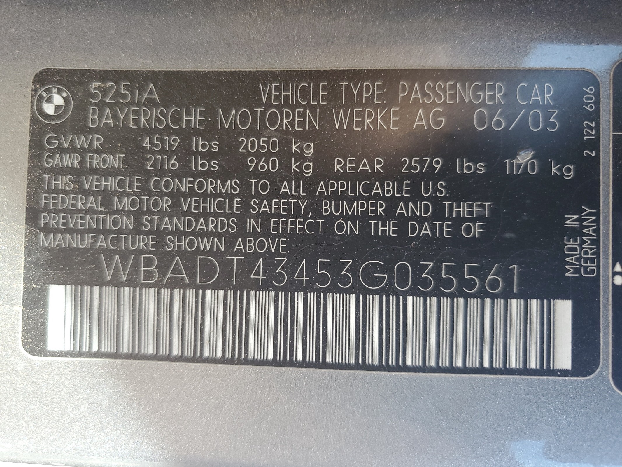 WBADT43453G035561 2003 BMW 525 I Automatic