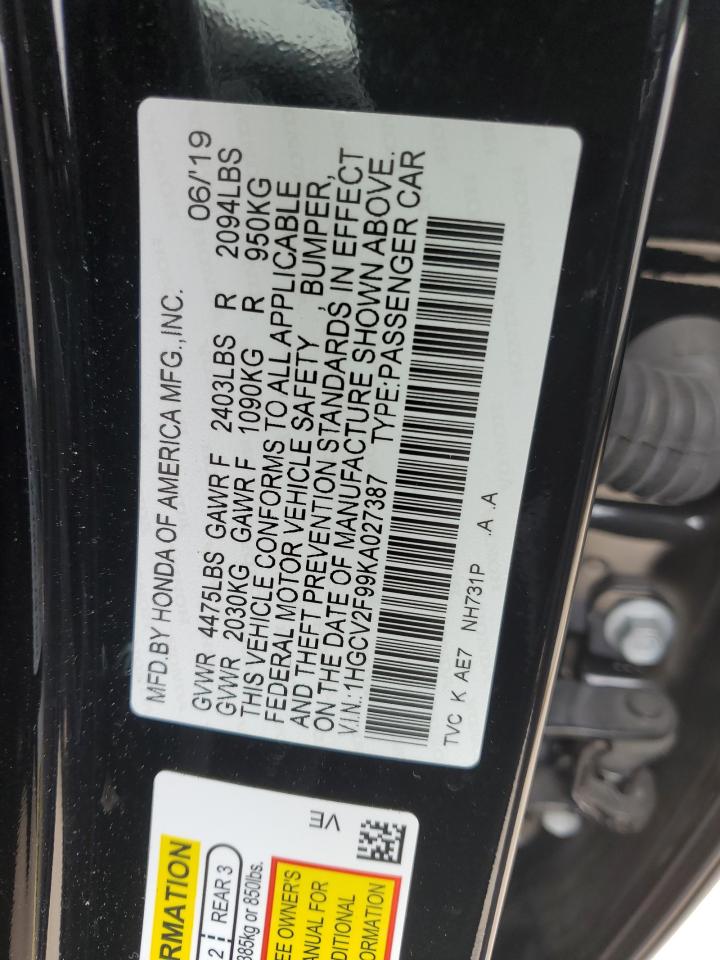 1HGCV2F99KA027387 2019 Honda Accord Touring