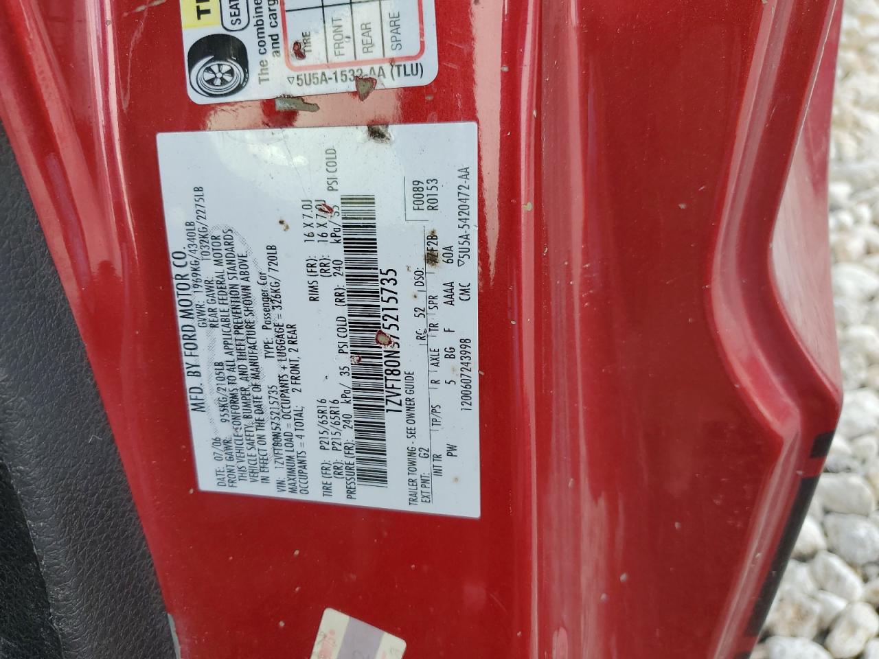 2007 Ford Mustang VIN: 1ZVFT80N575215735 Lot: 60952054