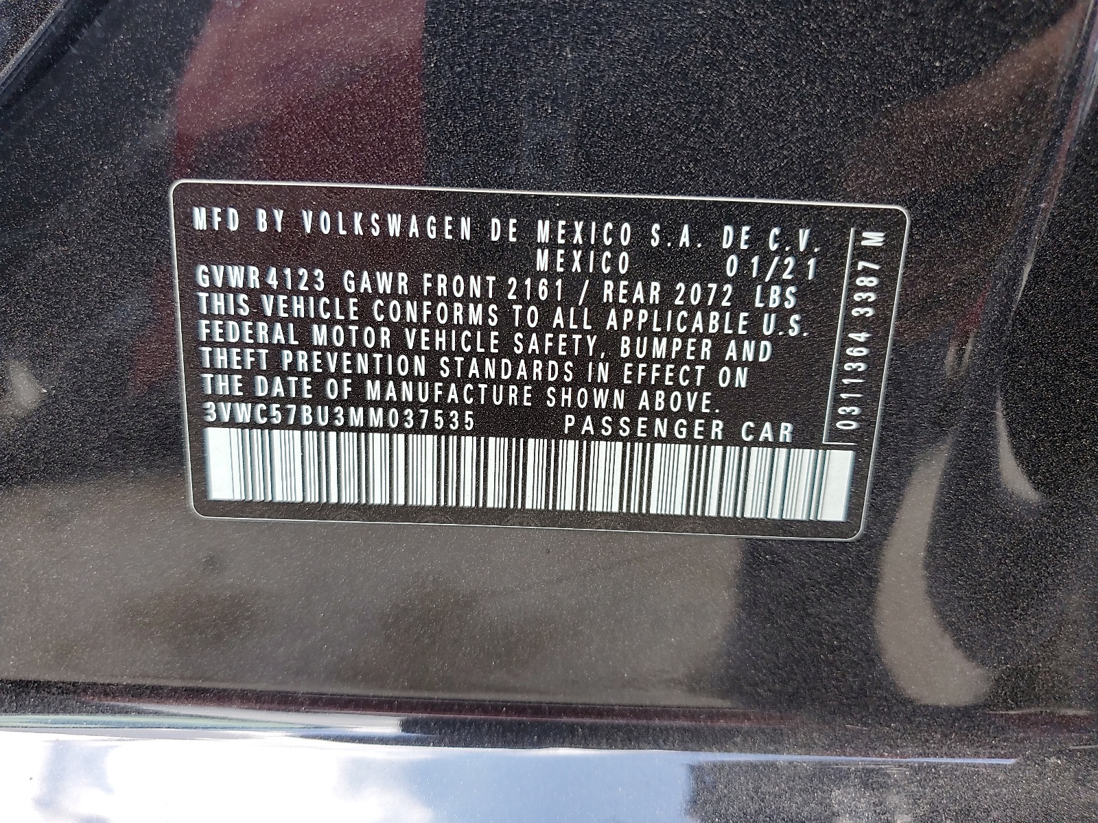 3VWC57BU3MM037535 2021 Volkswagen Jetta S