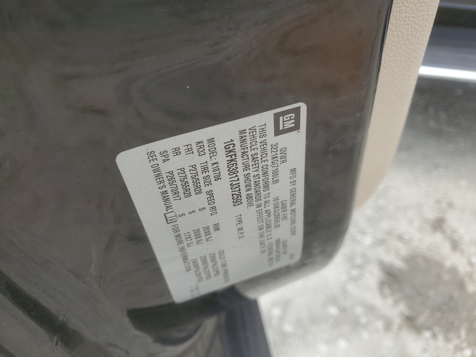 1GKFK63817J372593 2007 GMC Yukon Denali