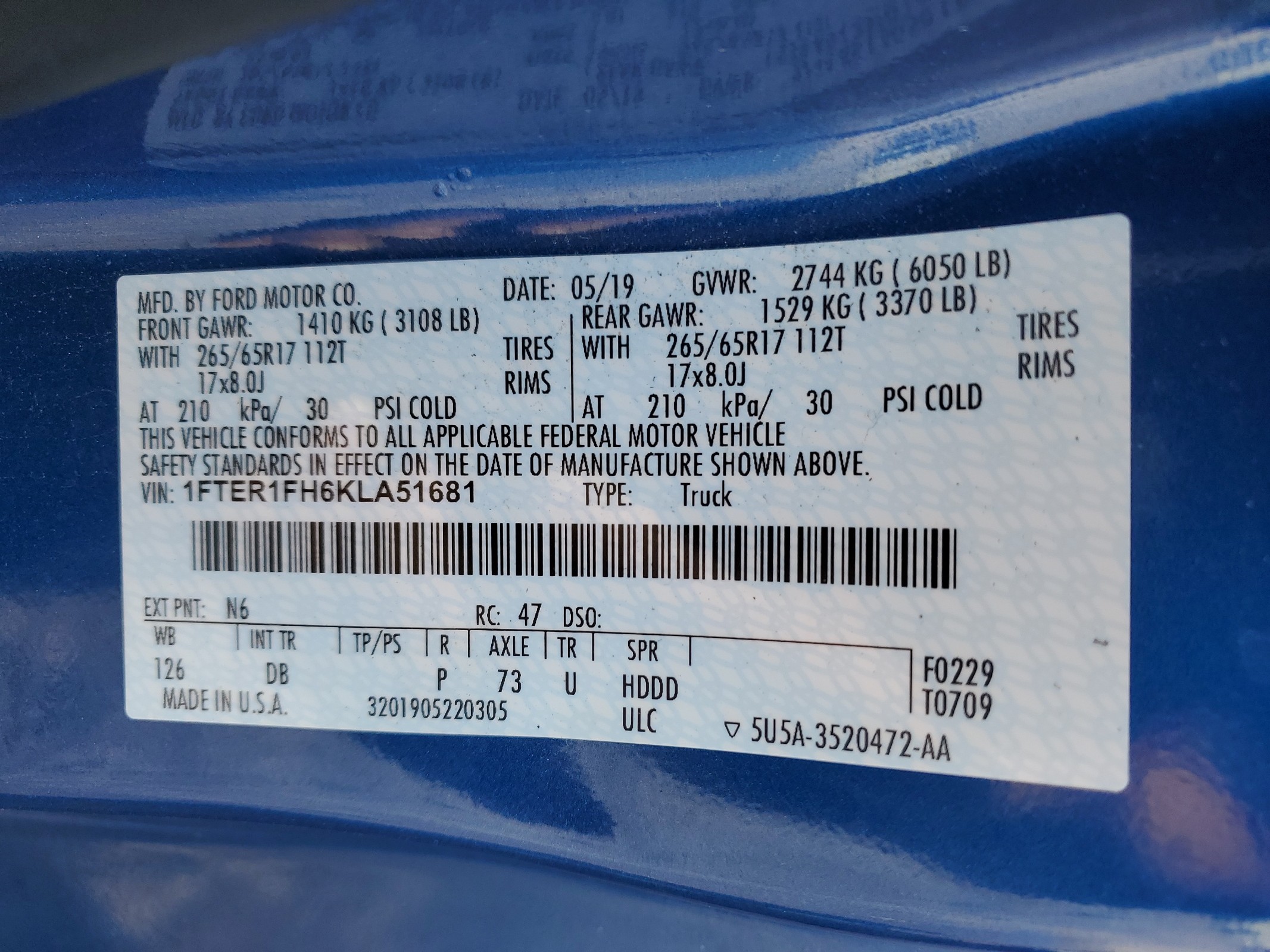 1FTER1FH6KLA51681 2019 Ford Ranger Xl