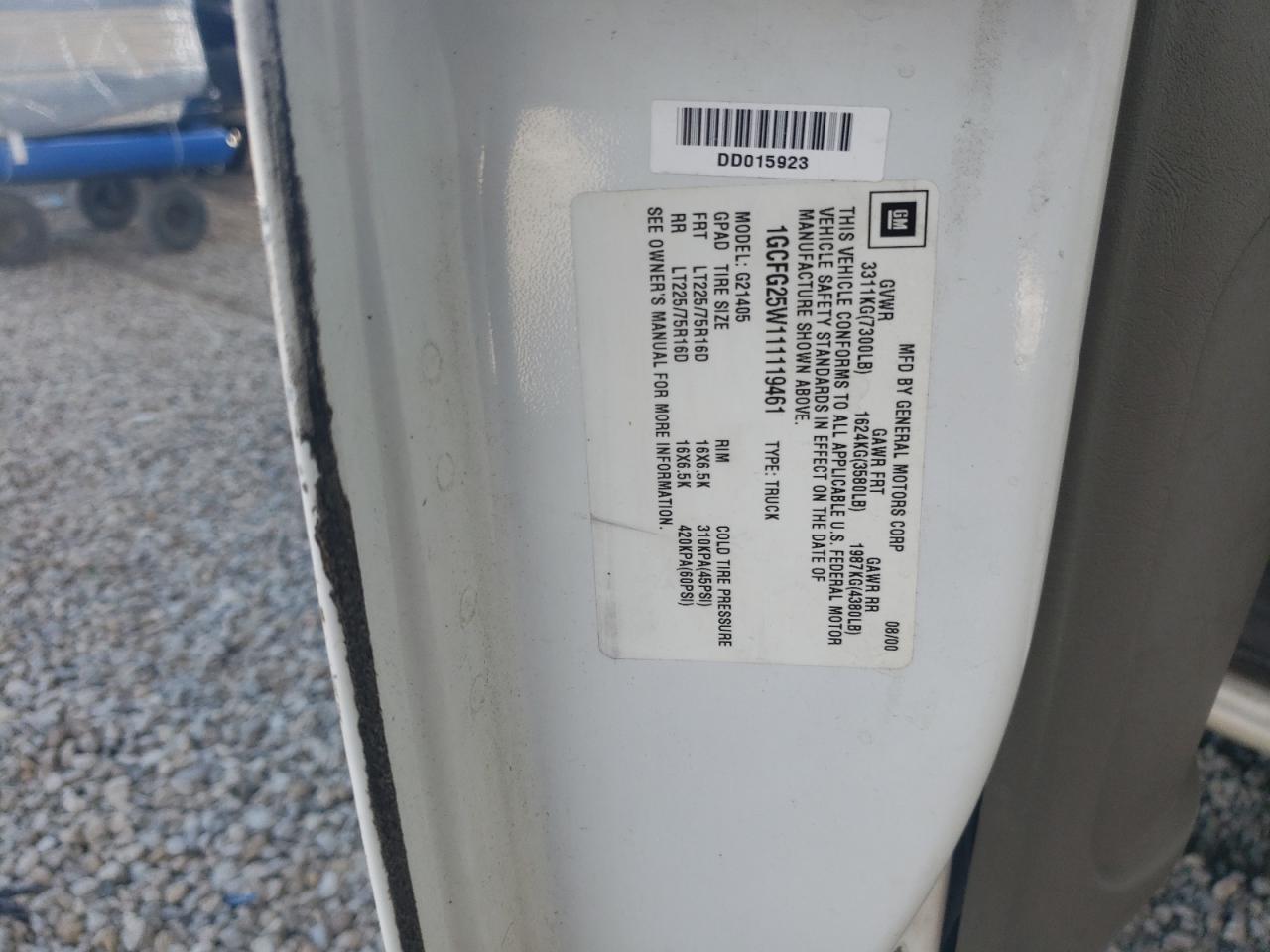 2001 Chevrolet Express G2500 VIN: 1GCFG25W111119461 Lot: 58124014