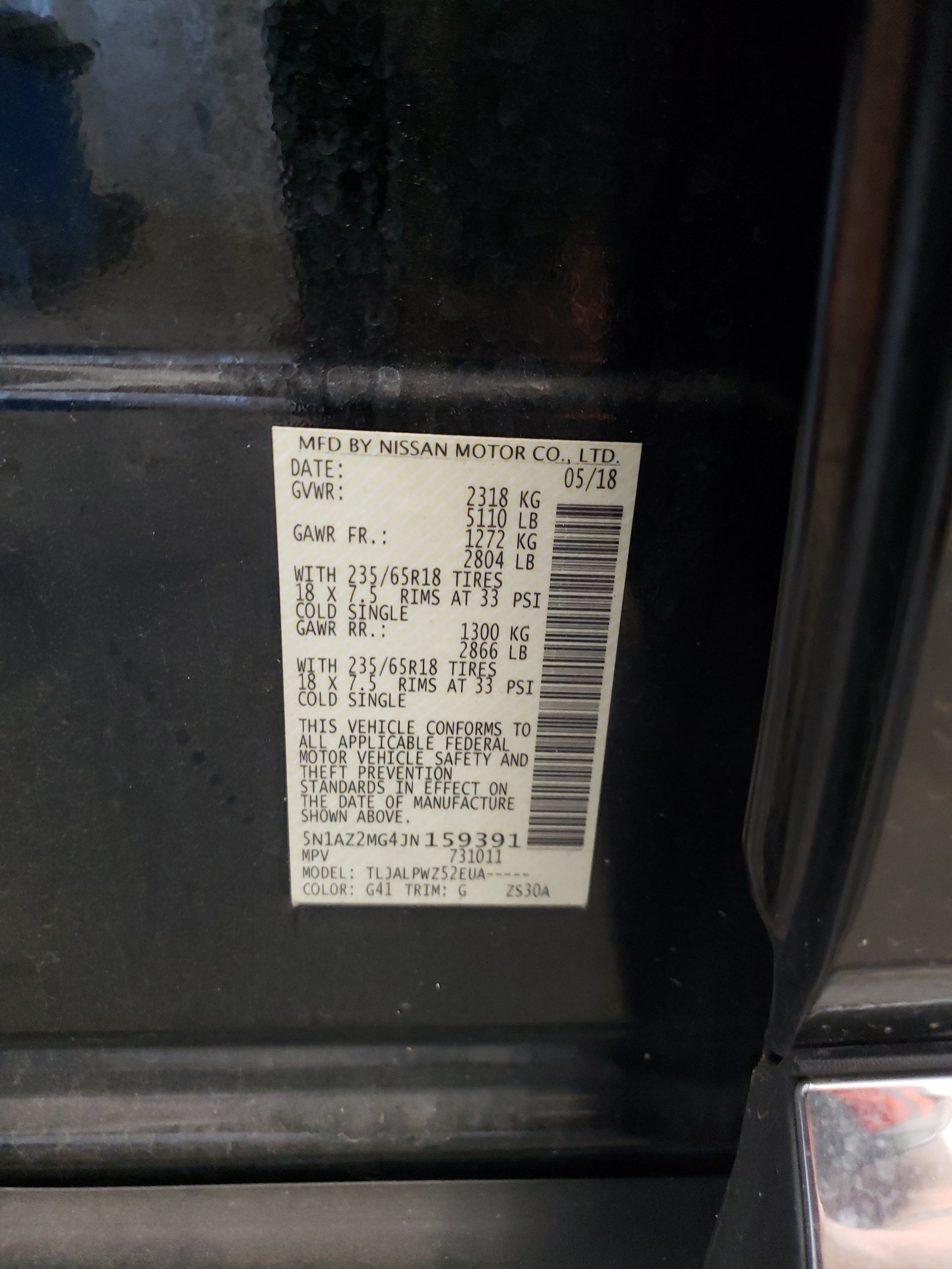 5N1AZ2MG4JN159391 2018 Nissan Murano S