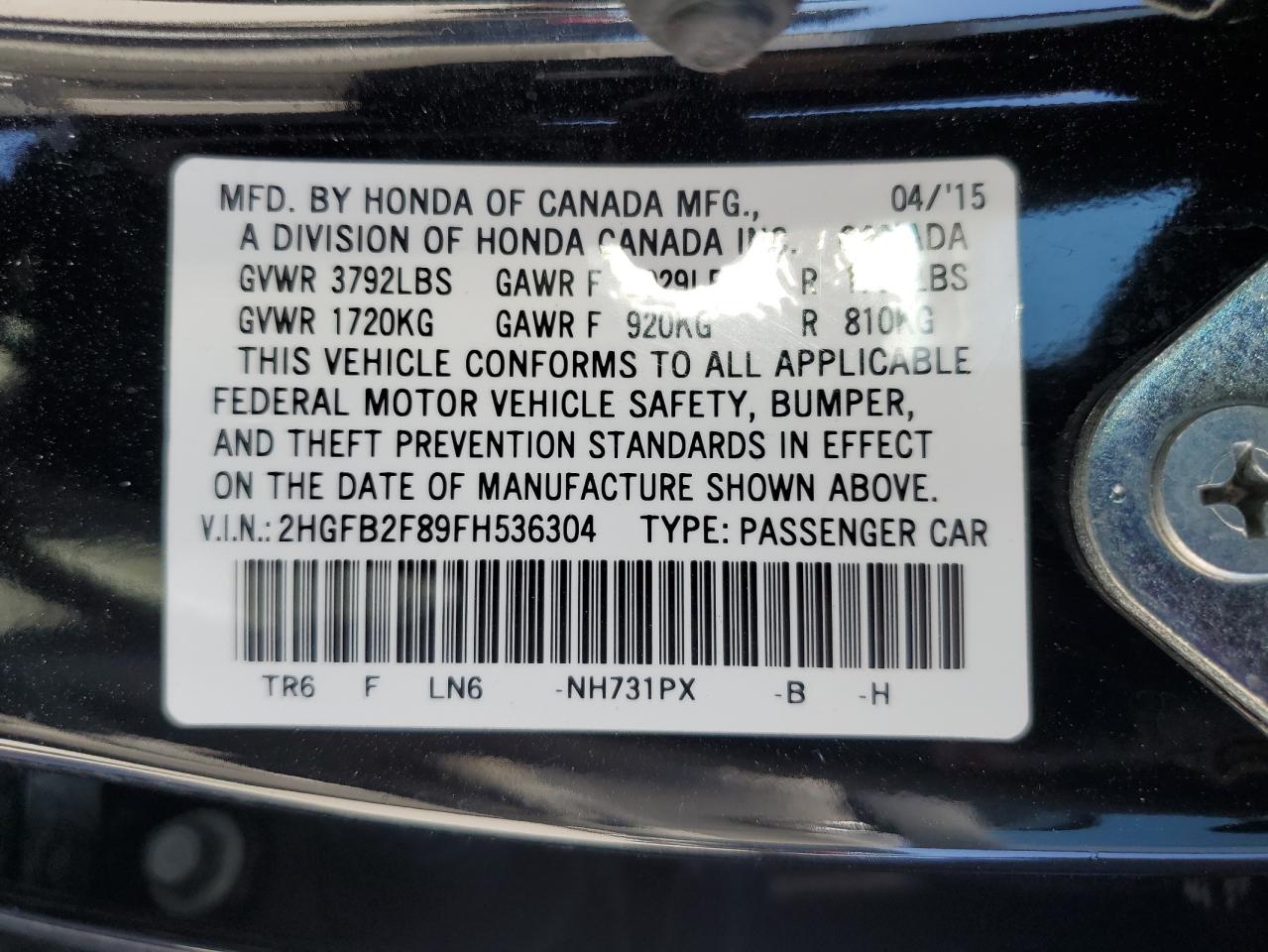 2HGFB2F89FH536304 2015 HONDA CIVIC - Image 14