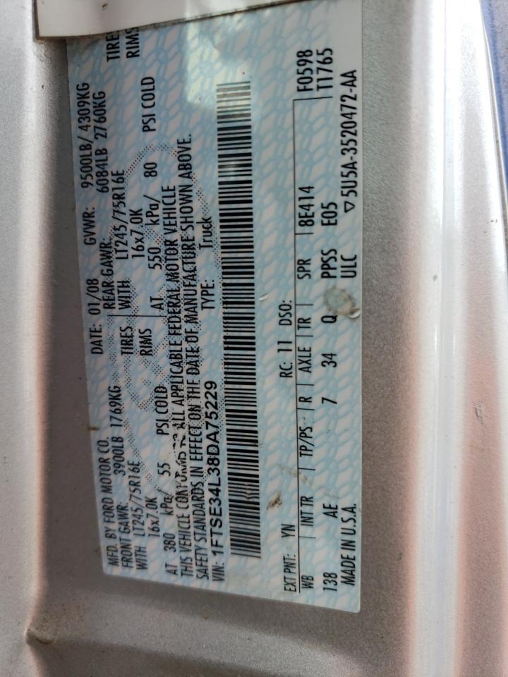 2008 Ford Econoline E350 Super Duty Van VIN: 1FTSE34L38DA75229 Lot: 60731264