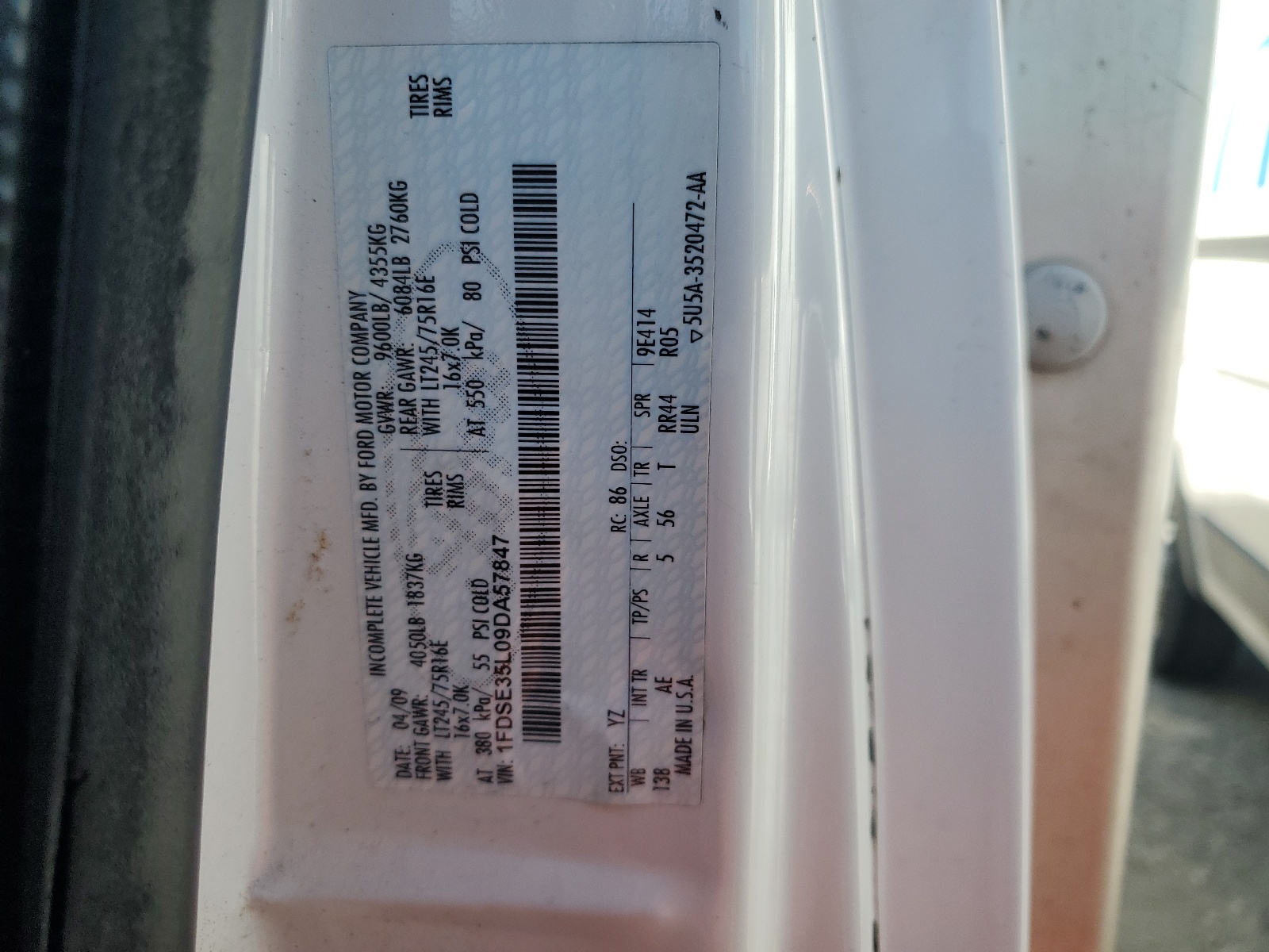 1FDSE35L09DA57847 2009 Ford Econoline E350 Super Duty Cutaway Van