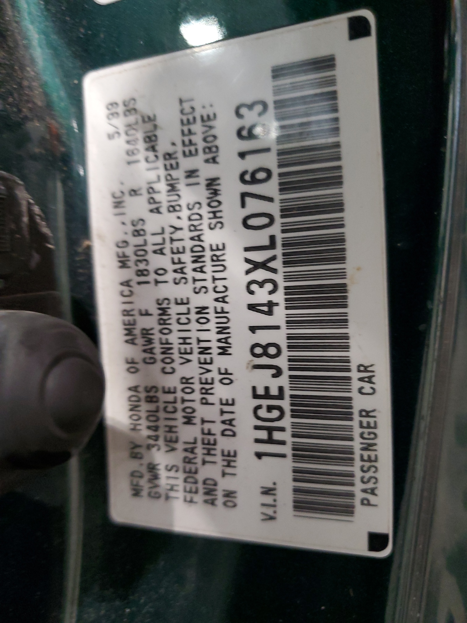 1HGEJ8143XL076163 1999 Honda Civic Ex