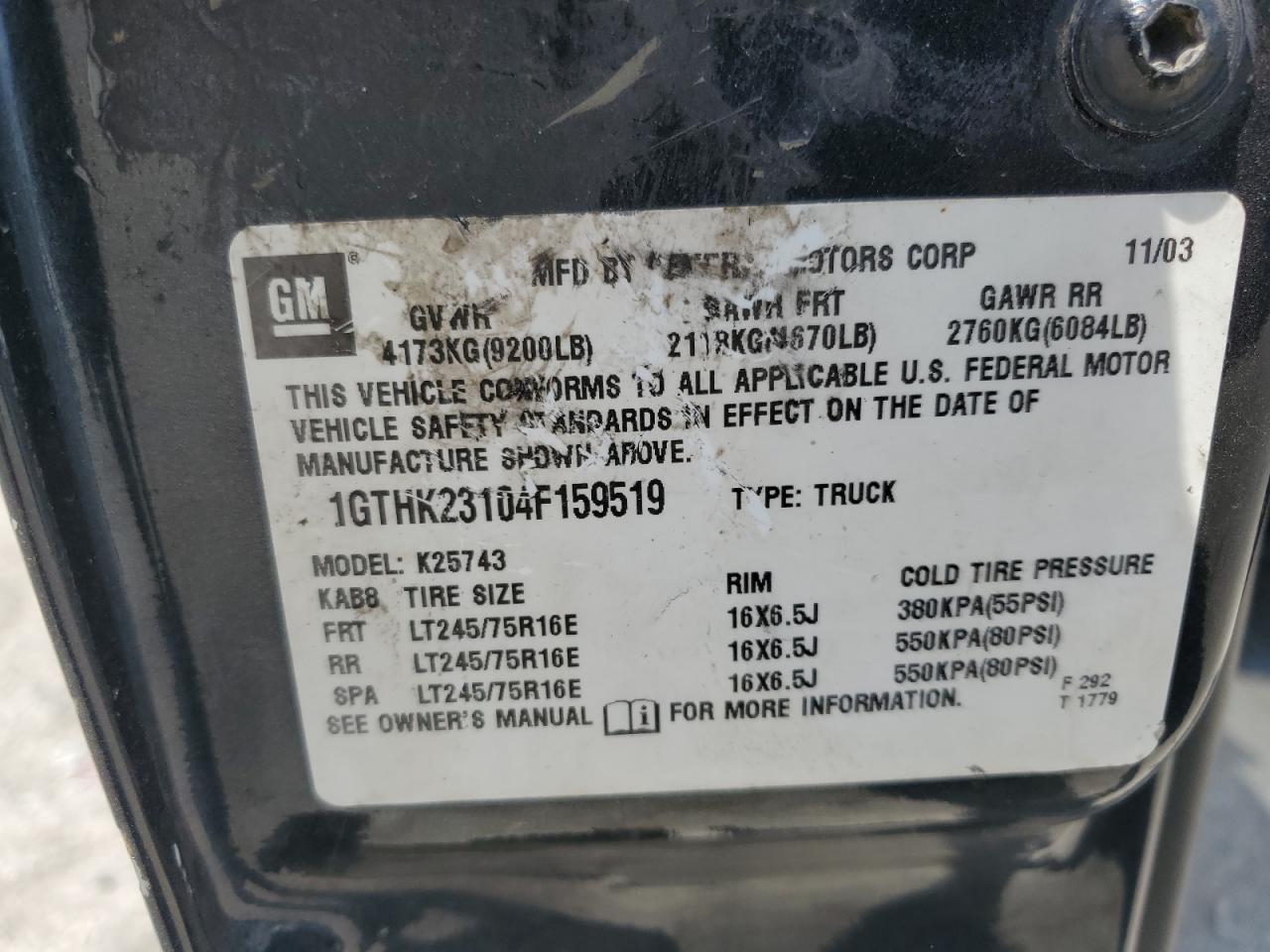 2004 GMC Sierra K2500 Heavy Duty VIN: 1GTHK23104F159519 Lot: 60255544