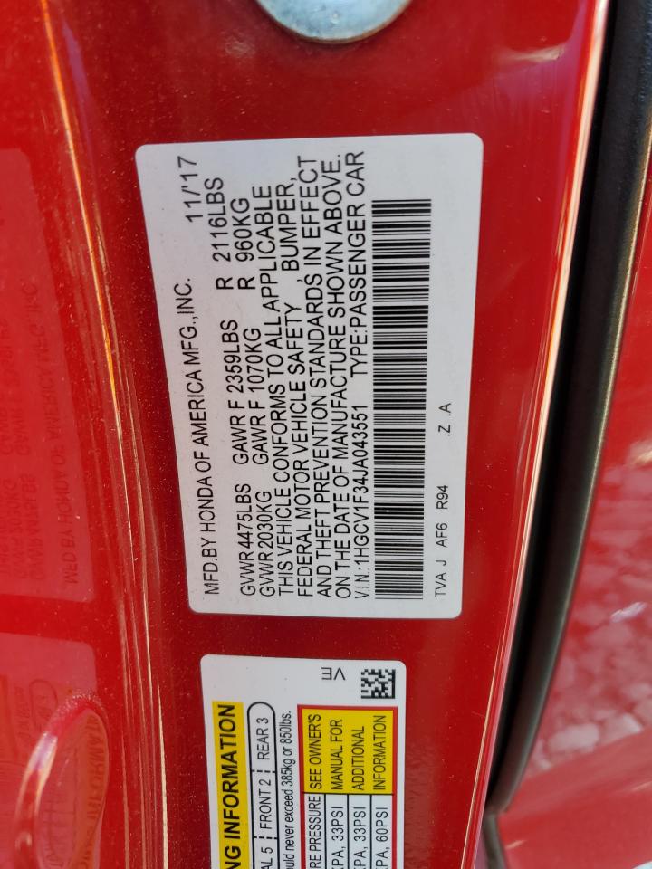 1HGCV1F34JA043551 2018 Honda Accord Sport