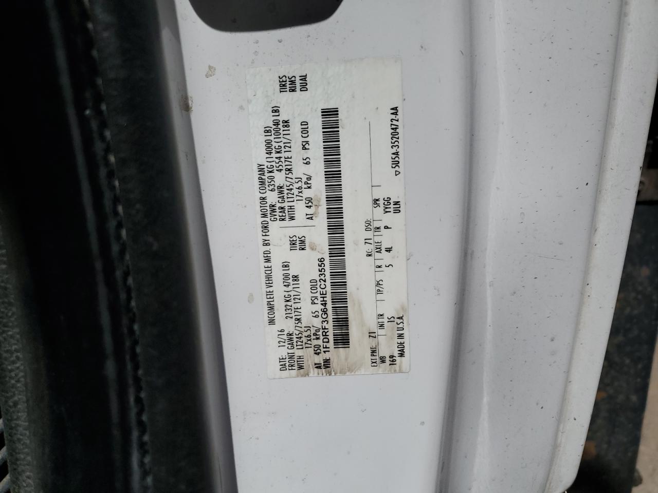 2017 Ford F350 Super Duty VIN: 1FDRF3G64HEC23556 Lot: 59310644