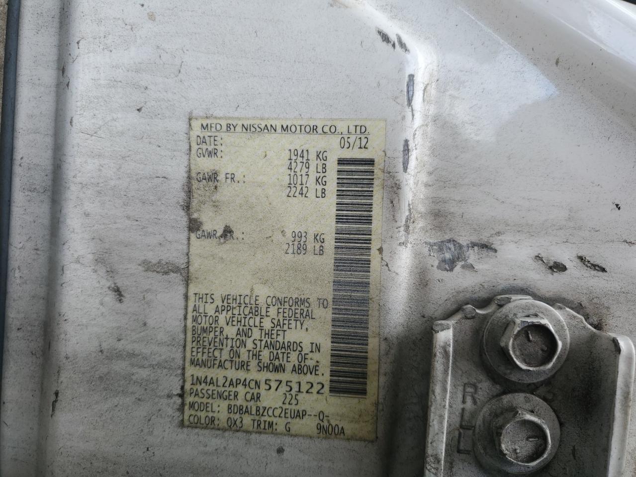 1N4AL2AP4CN575122 2012 Nissan Altima Base