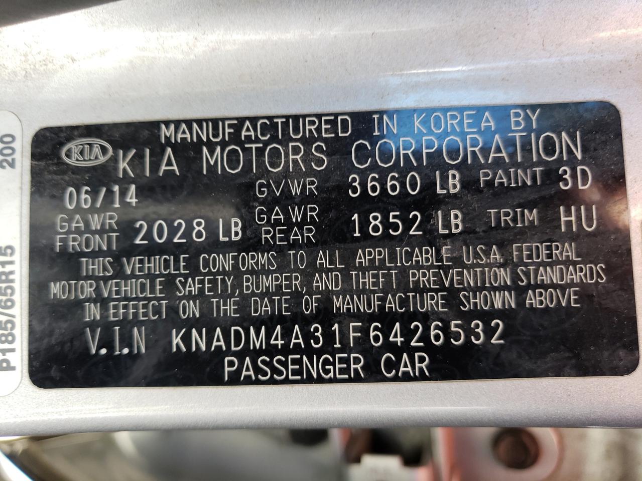 KNADM4A31F6426532 2015 Kia Rio Lx