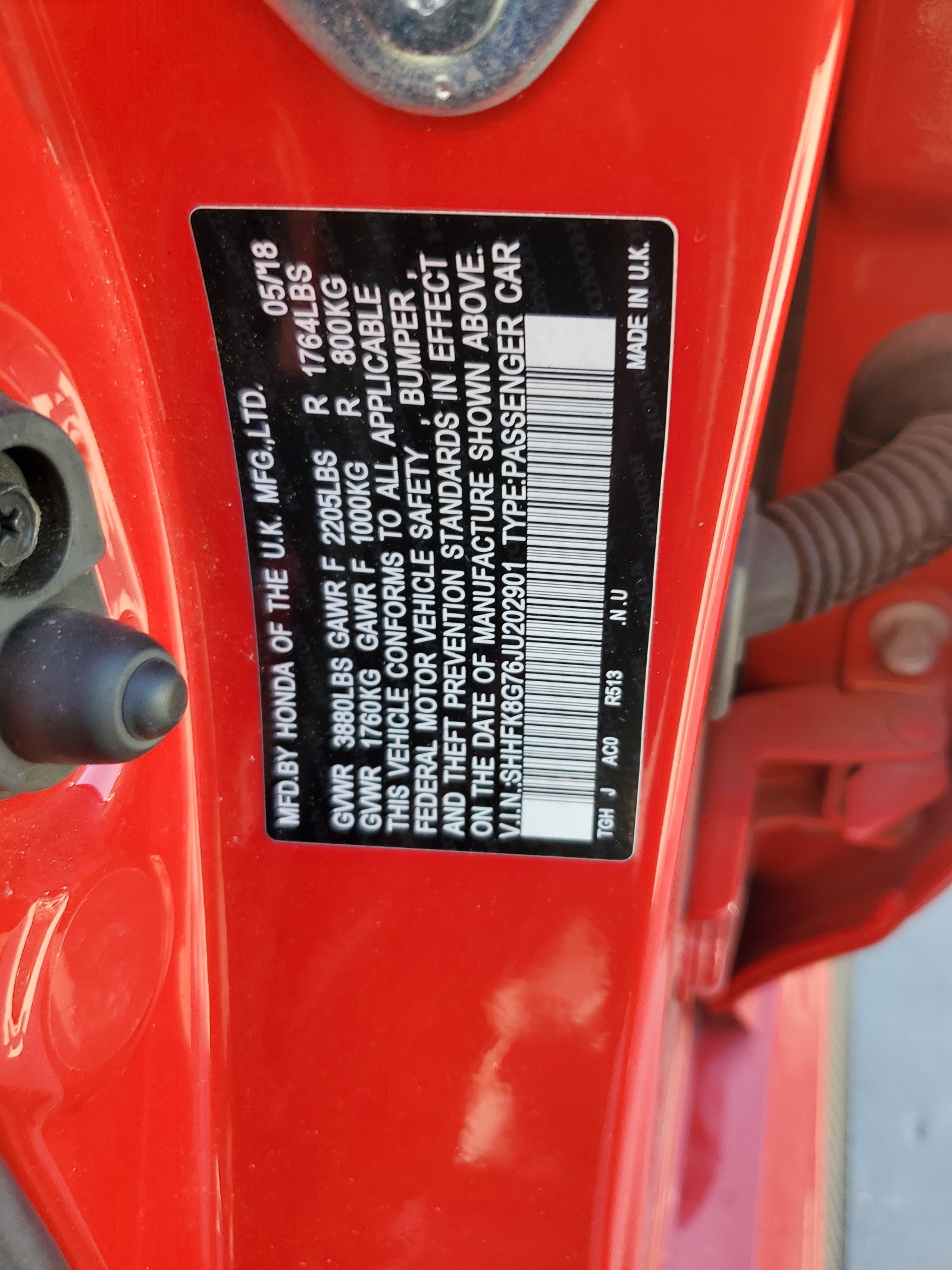 SHHFK8G76JU202901 2018 Honda Civic Type-R Touring