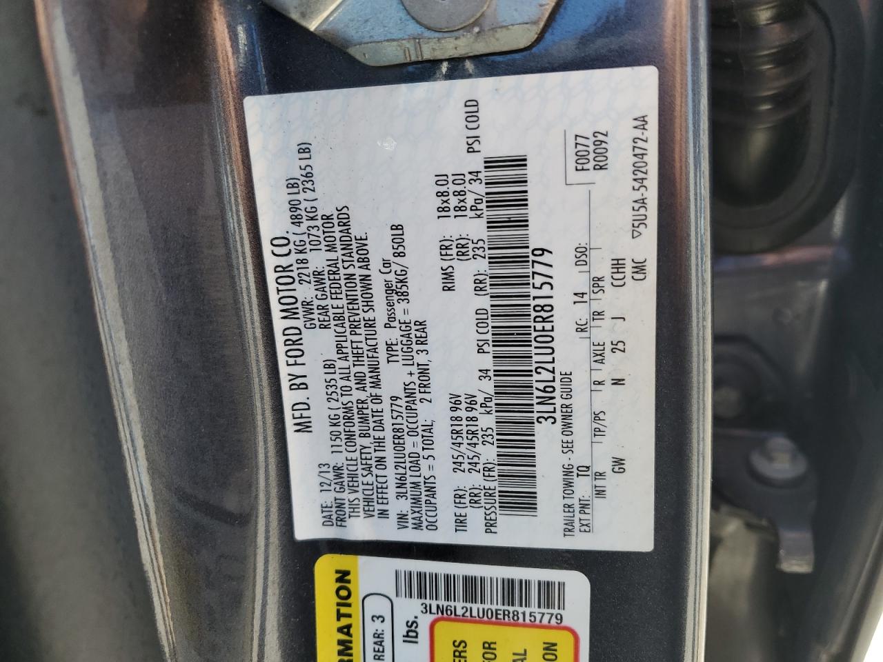 2014 Lincoln Mkz Hybrid VIN: 3LN6L2LU0ER815779 Lot: 60199854