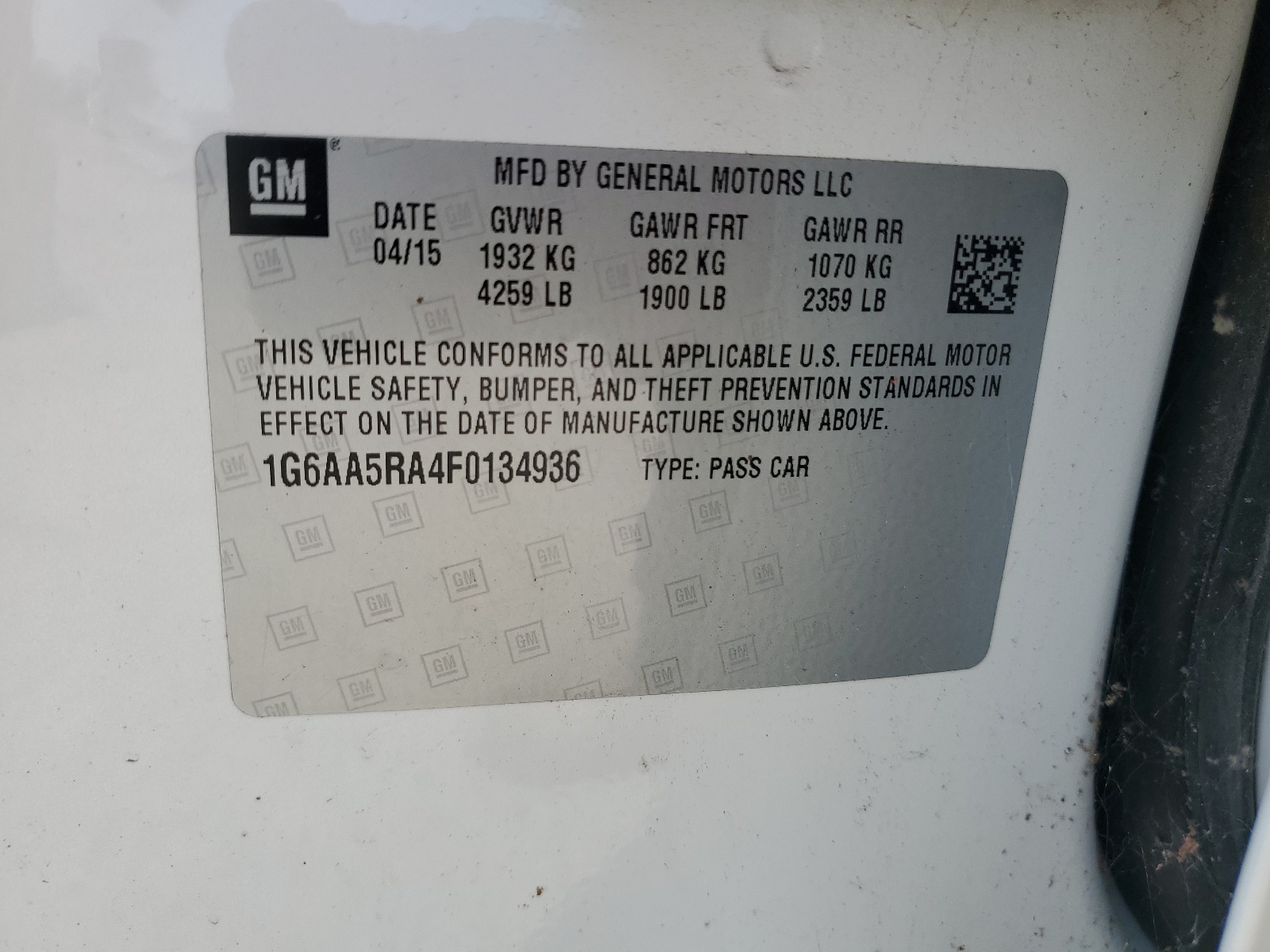 1G6AA5RA4F0134936 2015 Cadillac Ats