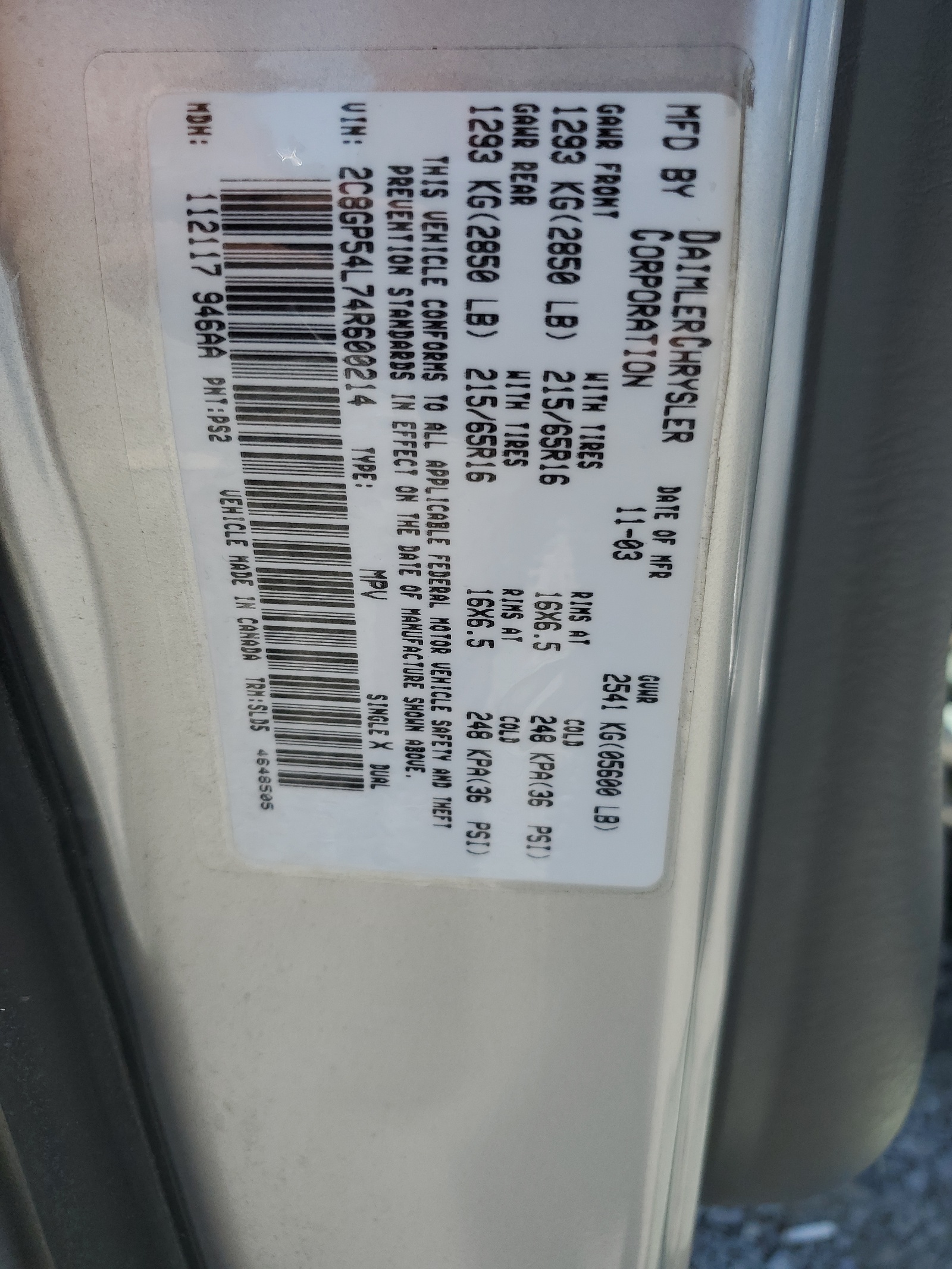 2C8GP54L74R600214 2004 Chrysler Town & Country Touring