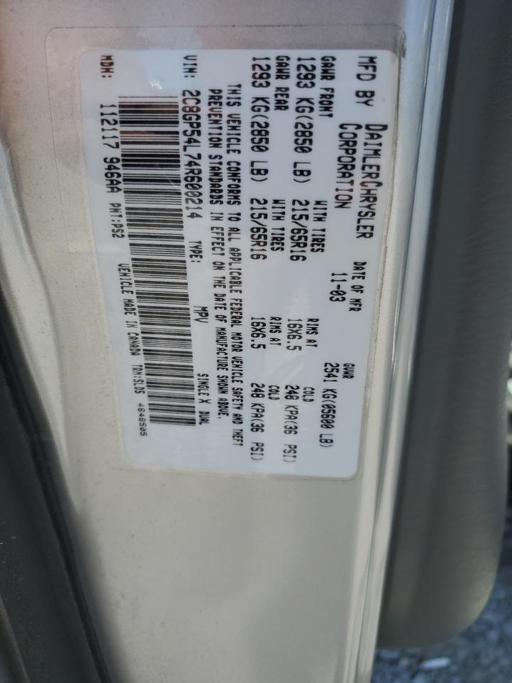 2004 Chrysler Town & Country Touring VIN: 2C8GP54L74R600214 Lot: 60028134