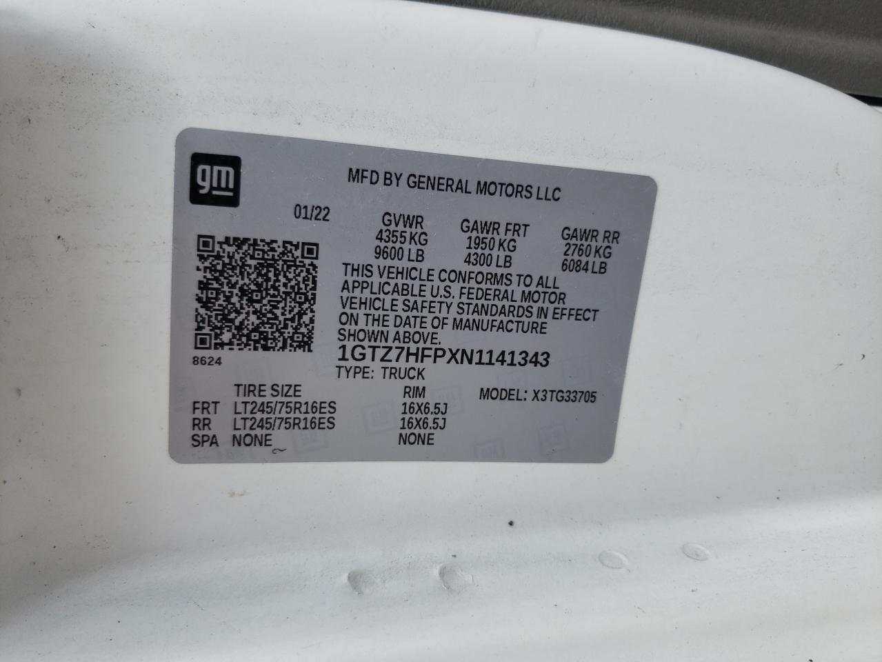 2022 GMC Savana G3500 VIN: 1GTZ7HFPXN1141343 Lot: 54708384