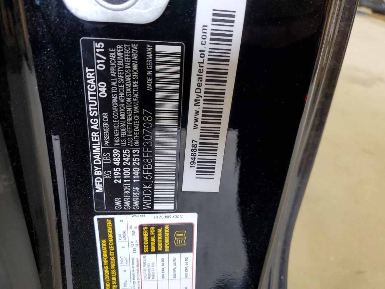 2015 Mercedes-Benz E 400 VIN: WDDKJ6FB8FF307087 Lot: 59617864