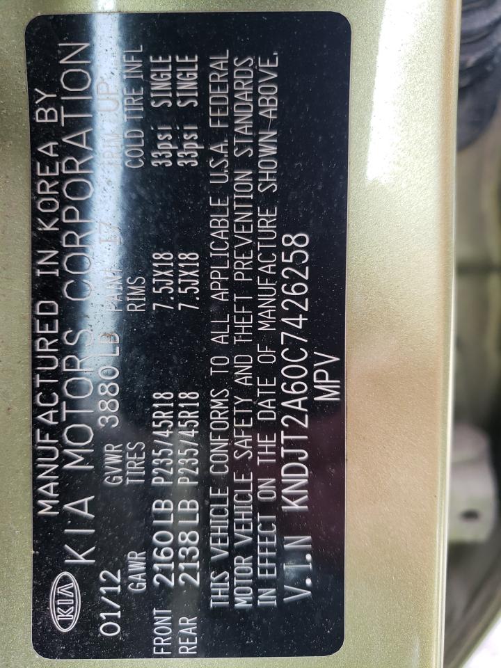 2012 Kia Soul + VIN: KNDJT2A60C7426258 Lot: 58696504