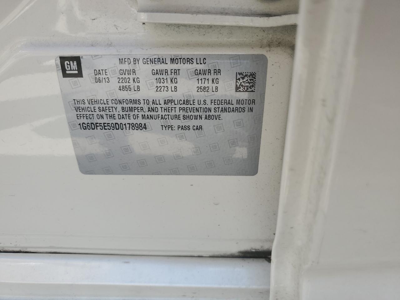 2013 Cadillac Cts Luxury Collection VIN: 1G6DF5E59D0178984 Lot: 58941054