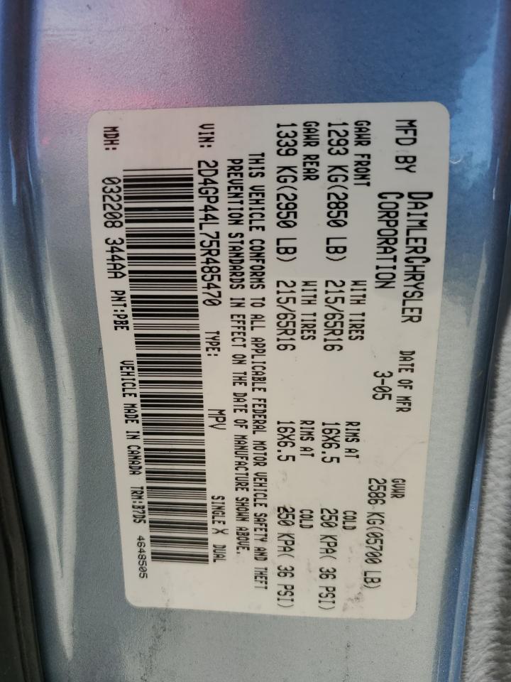 2005 Dodge Grand Caravan Sxt VIN: 2D4GP44L75R485470 Lot: 60330824