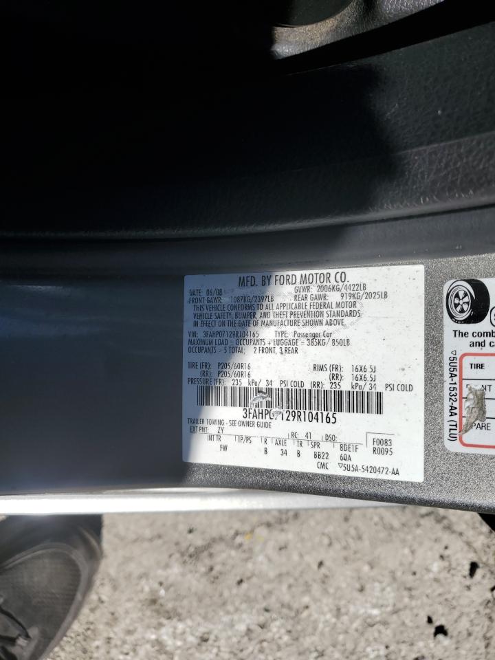 2009 Ford Fusion Se VIN: 3FAHP07129R104165 Lot: 58615174
