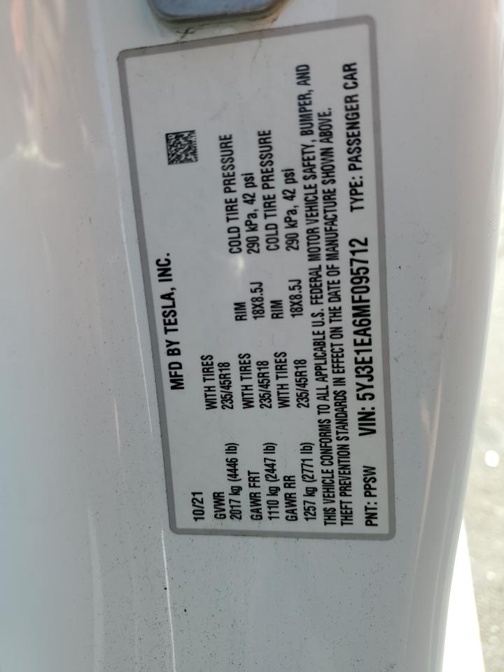 5YJ3E1EA6MF095712 2021 Tesla Model 3