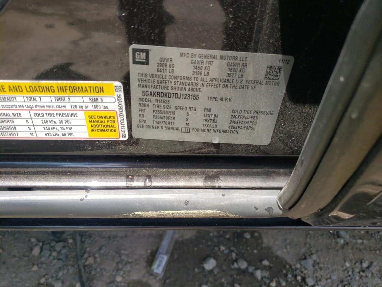 2013 Buick Enclave VIN: 5GAKRDKD7DJ123155 Lot: 60610614