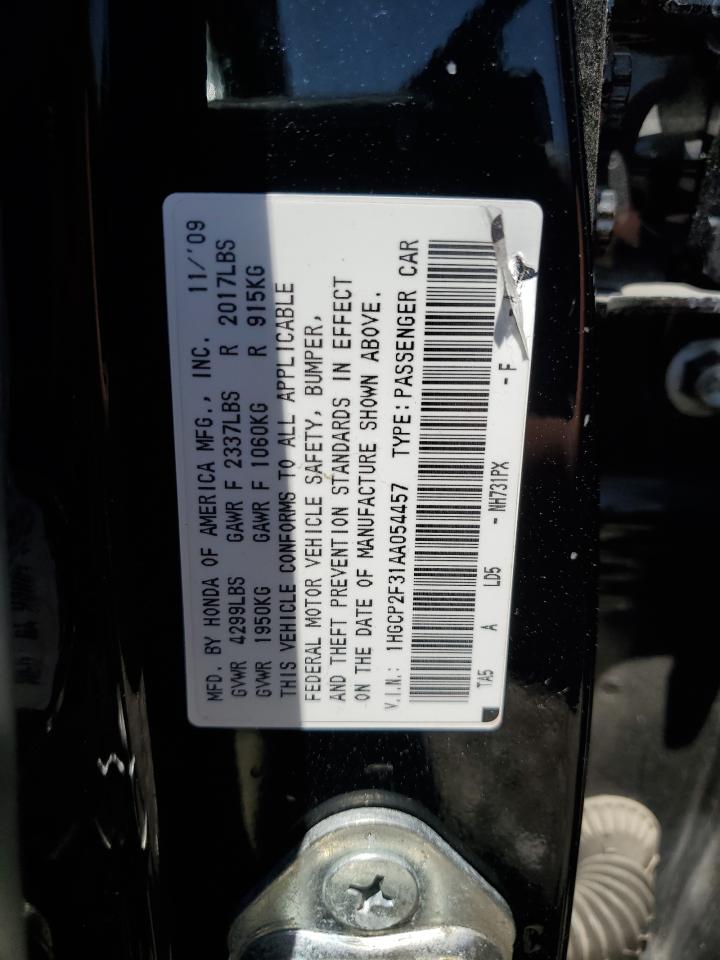 2010 Honda Accord Lx VIN: 1HGCP2F31AA054457 Lot: 58450454