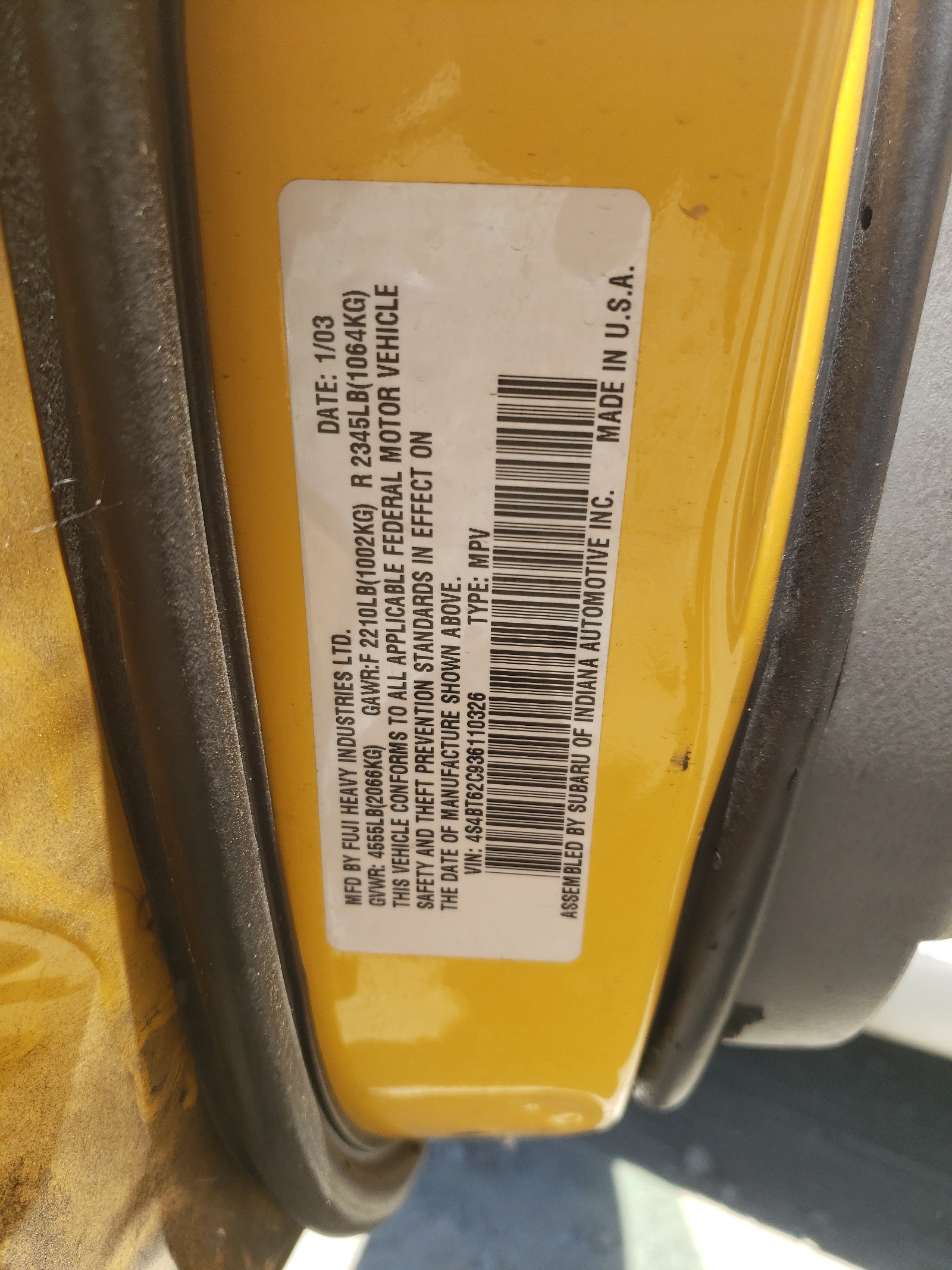 4S4BT62C936110326 2003 Subaru Baja Sport