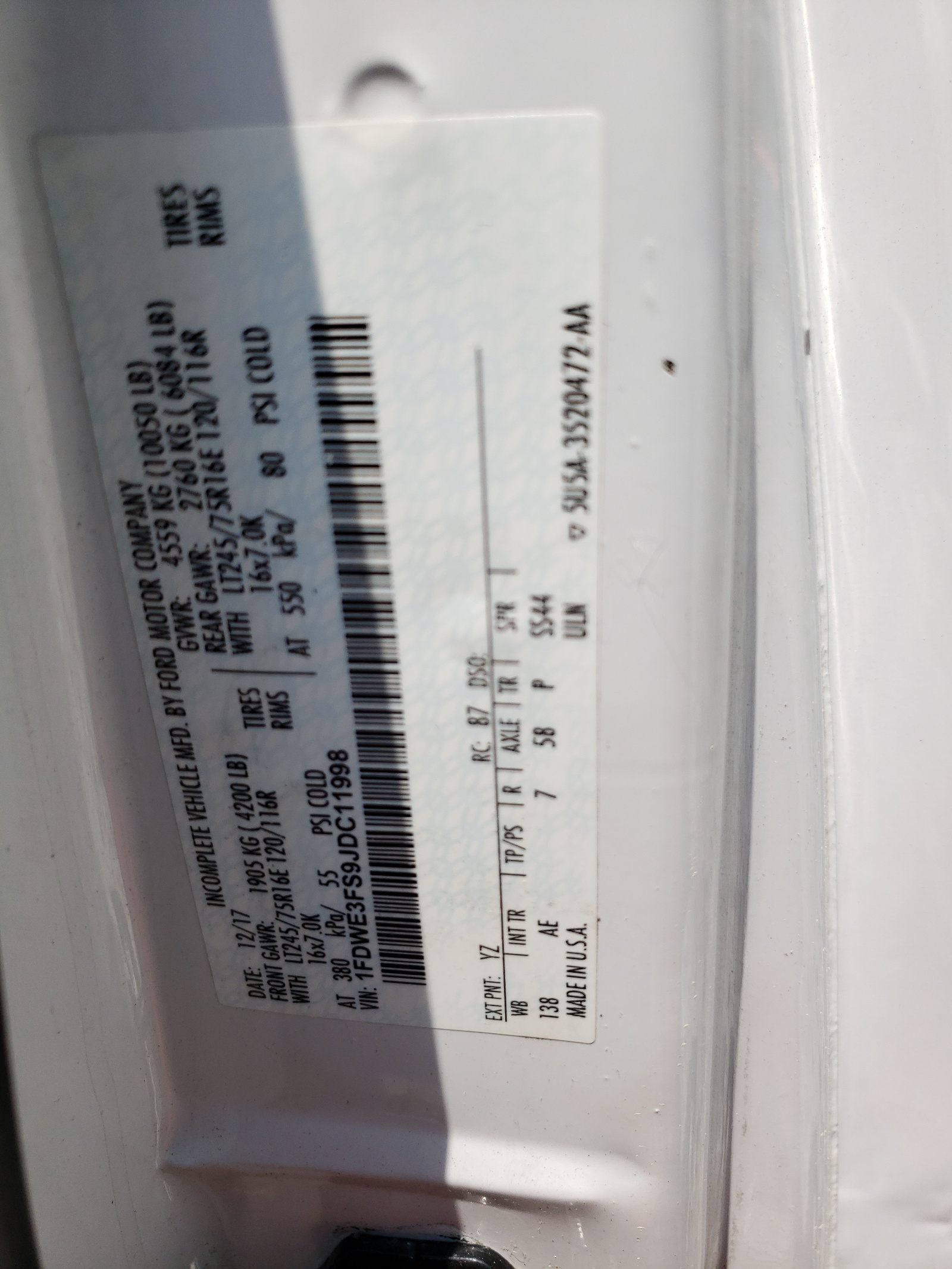 1FDWE3FS9JDC11998 2018 Ford Econoline E350 Super Duty Cutaway Van