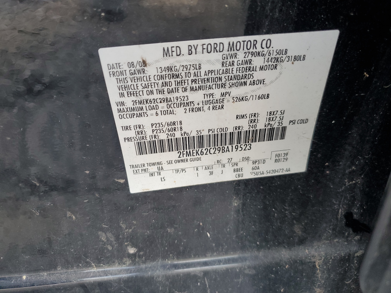 2FMEK62C29BA19523 2009 Ford Flex Sel