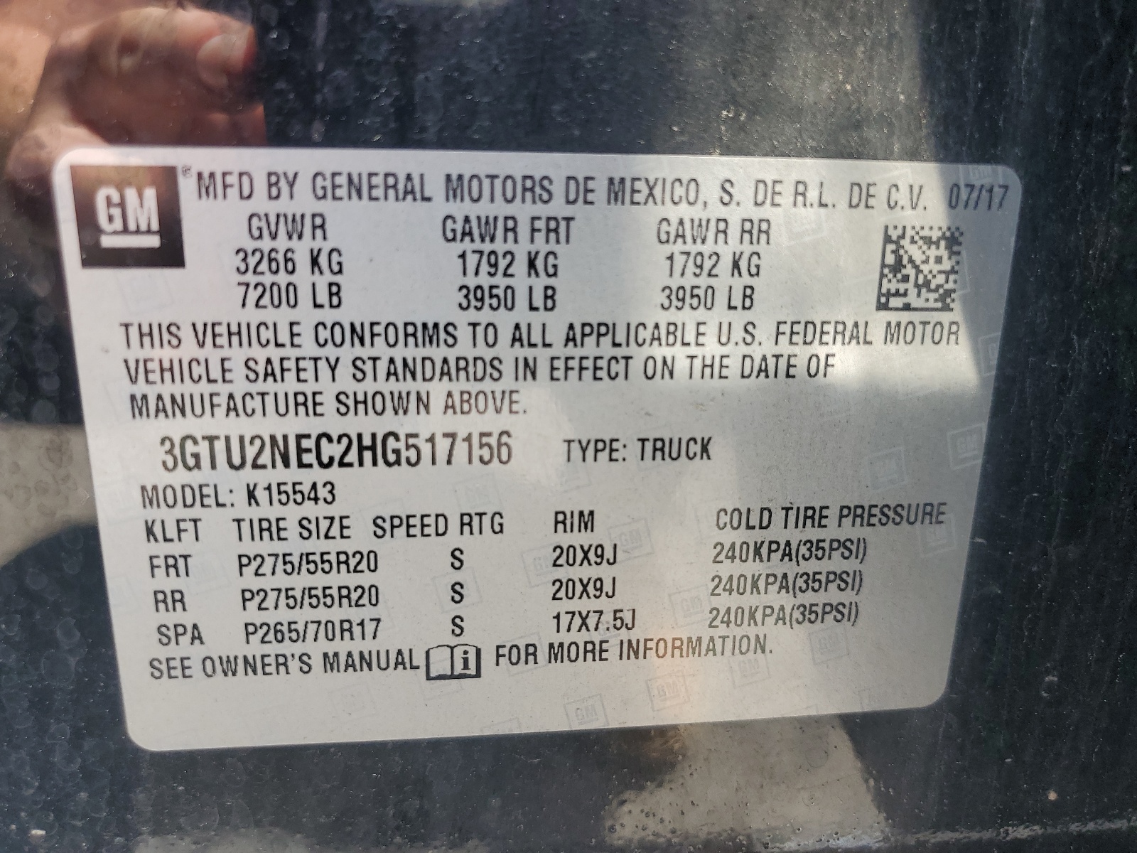 3GTU2NEC2HG517156 2017 GMC Sierra K1500 Slt