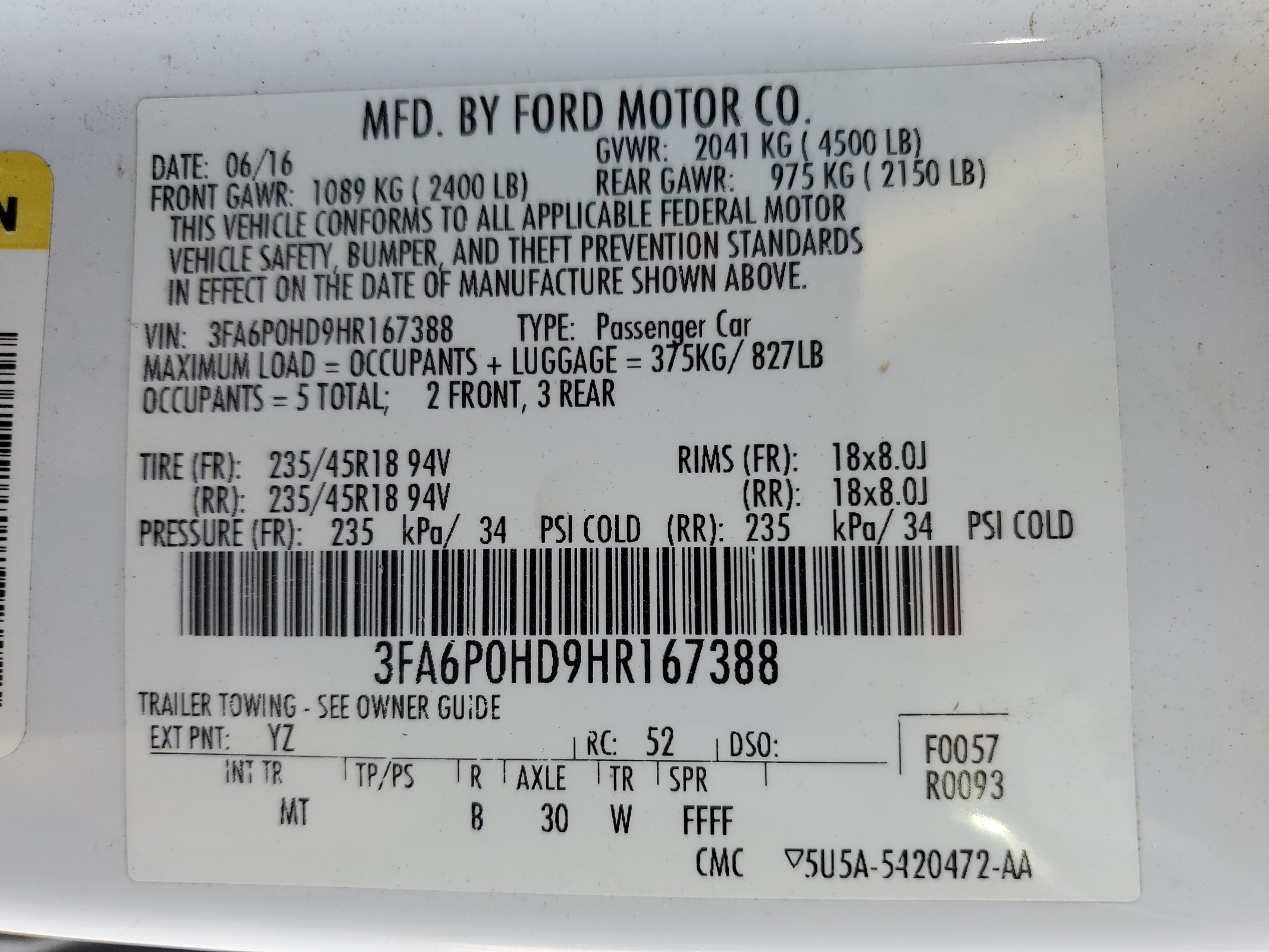 3FA6P0HD9HR167388 2017 Ford Fusion Se