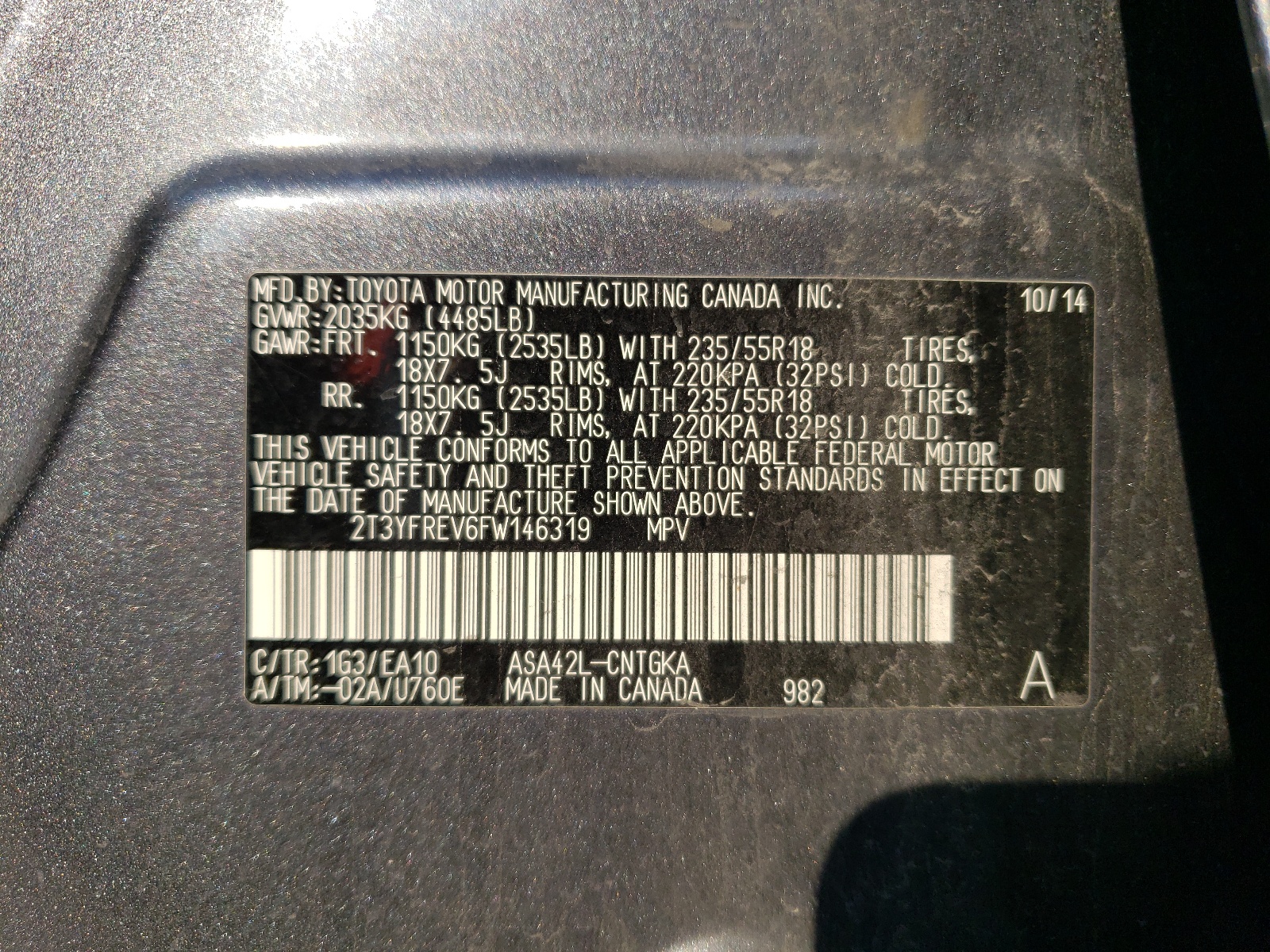 2T3YFREV6FW146319 2015 Toyota Rav4 Limited