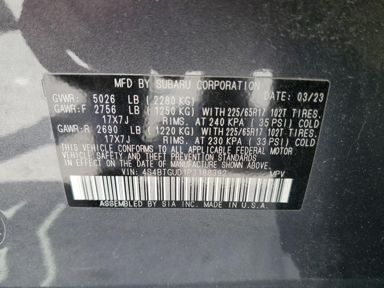 4S4BTGUD1P3188392 Subaru Outback Wi  13