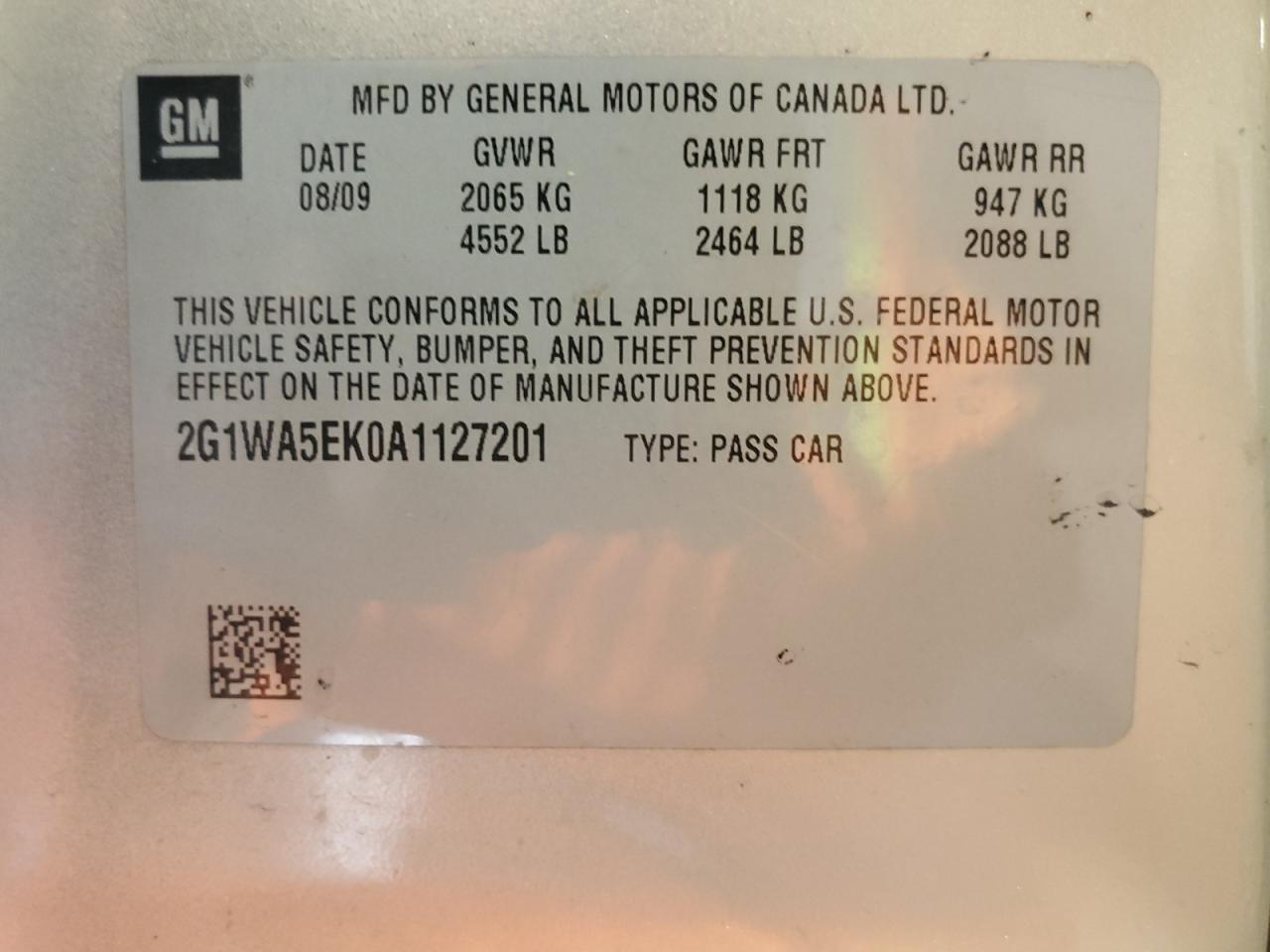 2G1WA5EK0A1127201 2010 Chevrolet Impala Ls