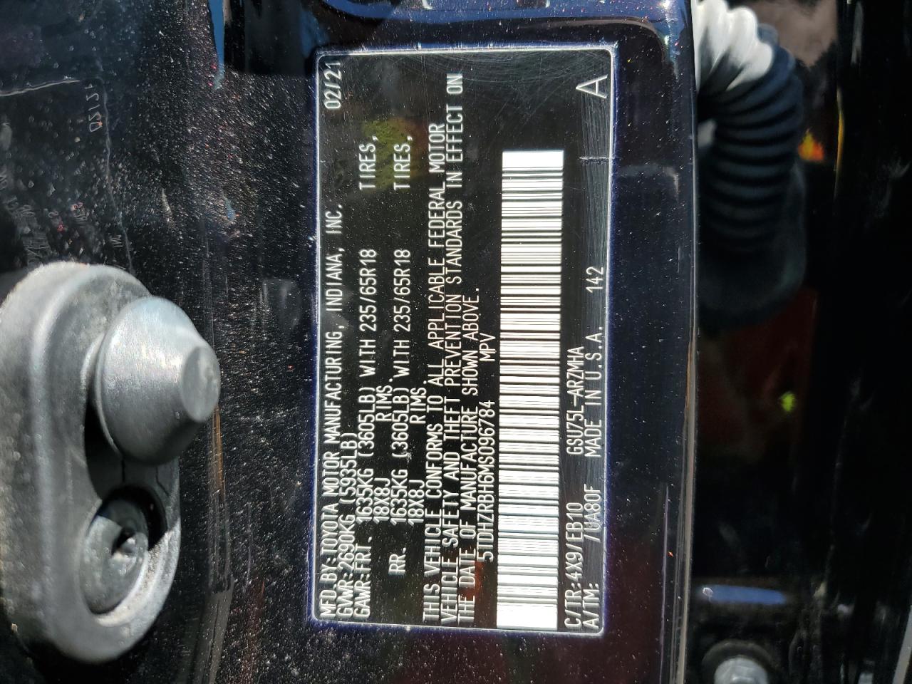 2021 Toyota Highlander Xle VIN: 5TDHZRBH6MS096784 Lot: 60639594