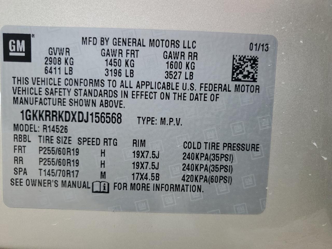 2013 GMC Acadia Slt-1 VIN: 1GKKRRKDXDJ156568 Lot: 89255255