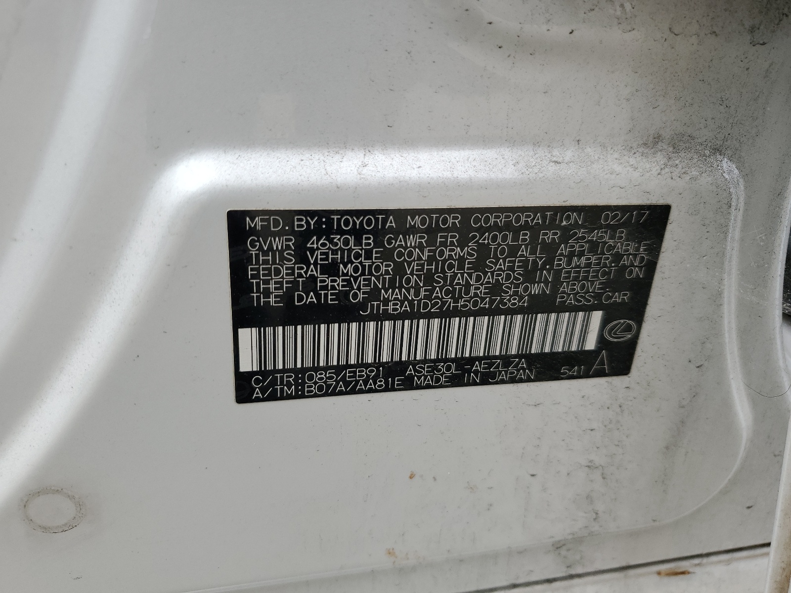 JTHBA1D27H5047384 2017 Lexus Is 200T