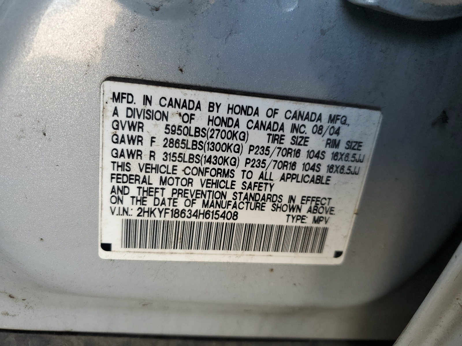 2HKYF18634H615408 2004 Honda Pilot Exl