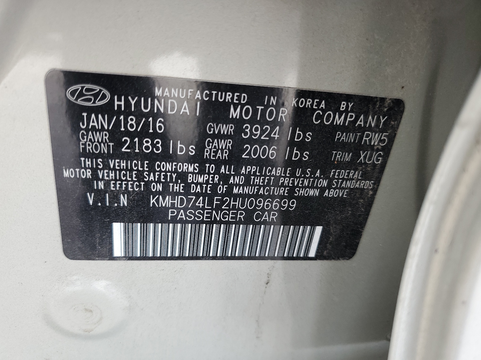KMHD74LF2HU096699 2017 Hyundai Elantra Se